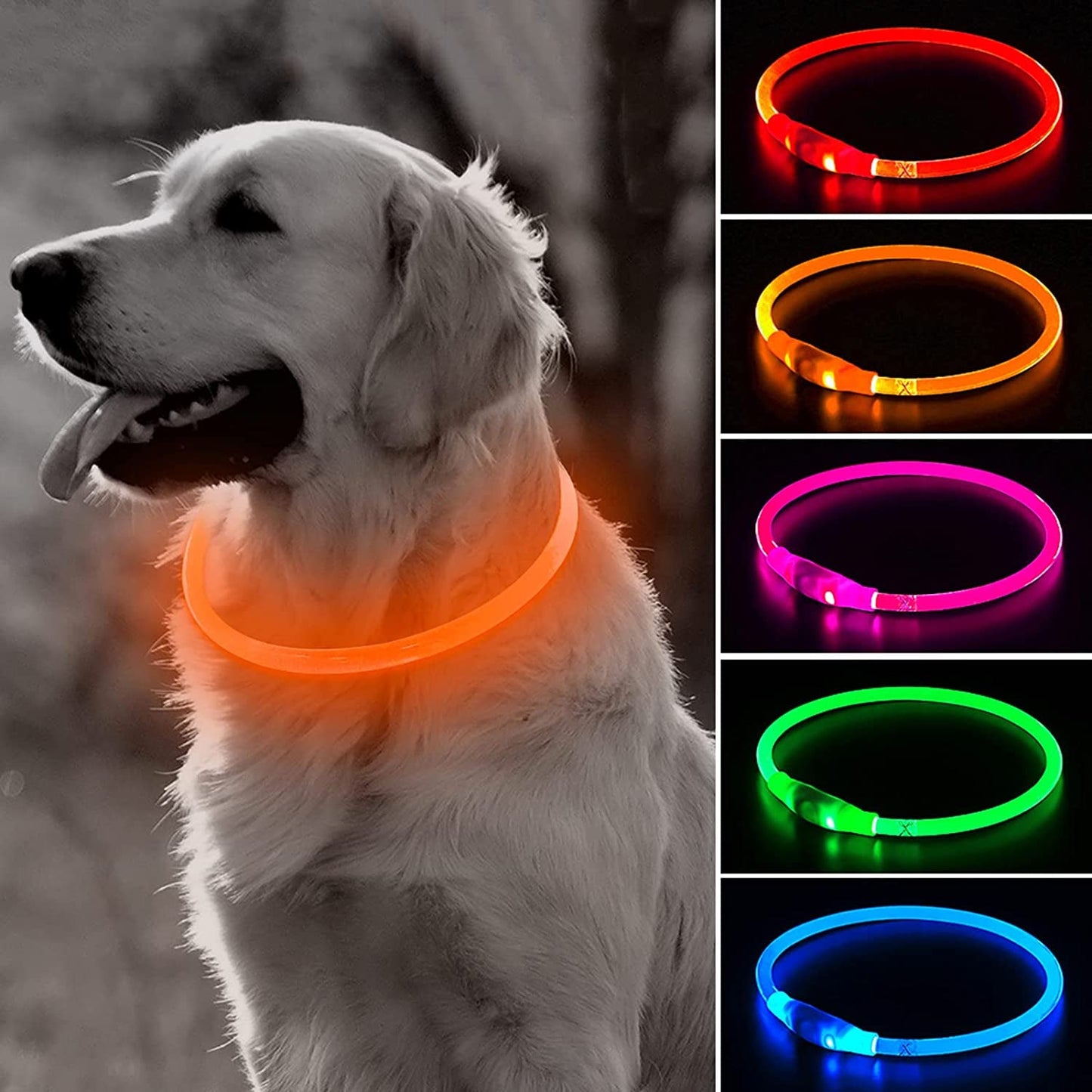 Light up Dog Collar, Glowing LED Puppy Collar Rechargeable Pet Collar TPU Cuttable Dog Walking Lights for Small Medium Large Dogs (Pink)