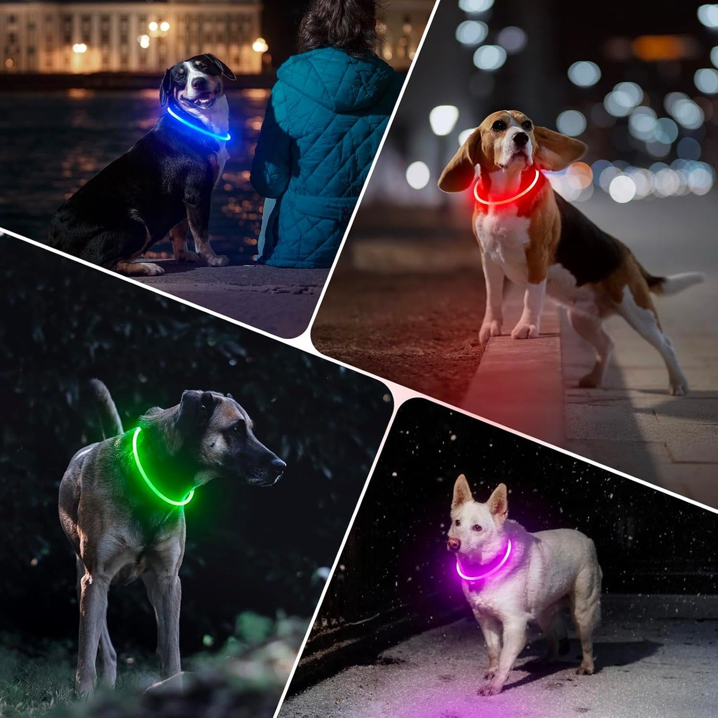 Light up Dog Collar, Glowing LED Puppy Collar Rechargeable Pet Collar TPU Cuttable Dog Walking Lights for Small Medium Large Dogs (Pink)