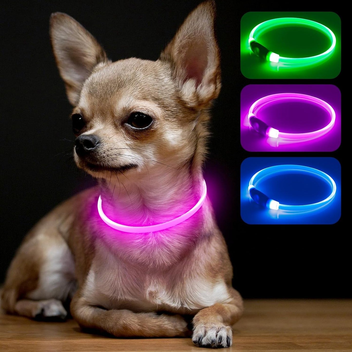 Light up Dog Collar, Glowing LED Puppy Collar Rechargeable Pet Collar TPU Cuttable Dog Walking Lights for Small Medium Large Dogs (Pink)