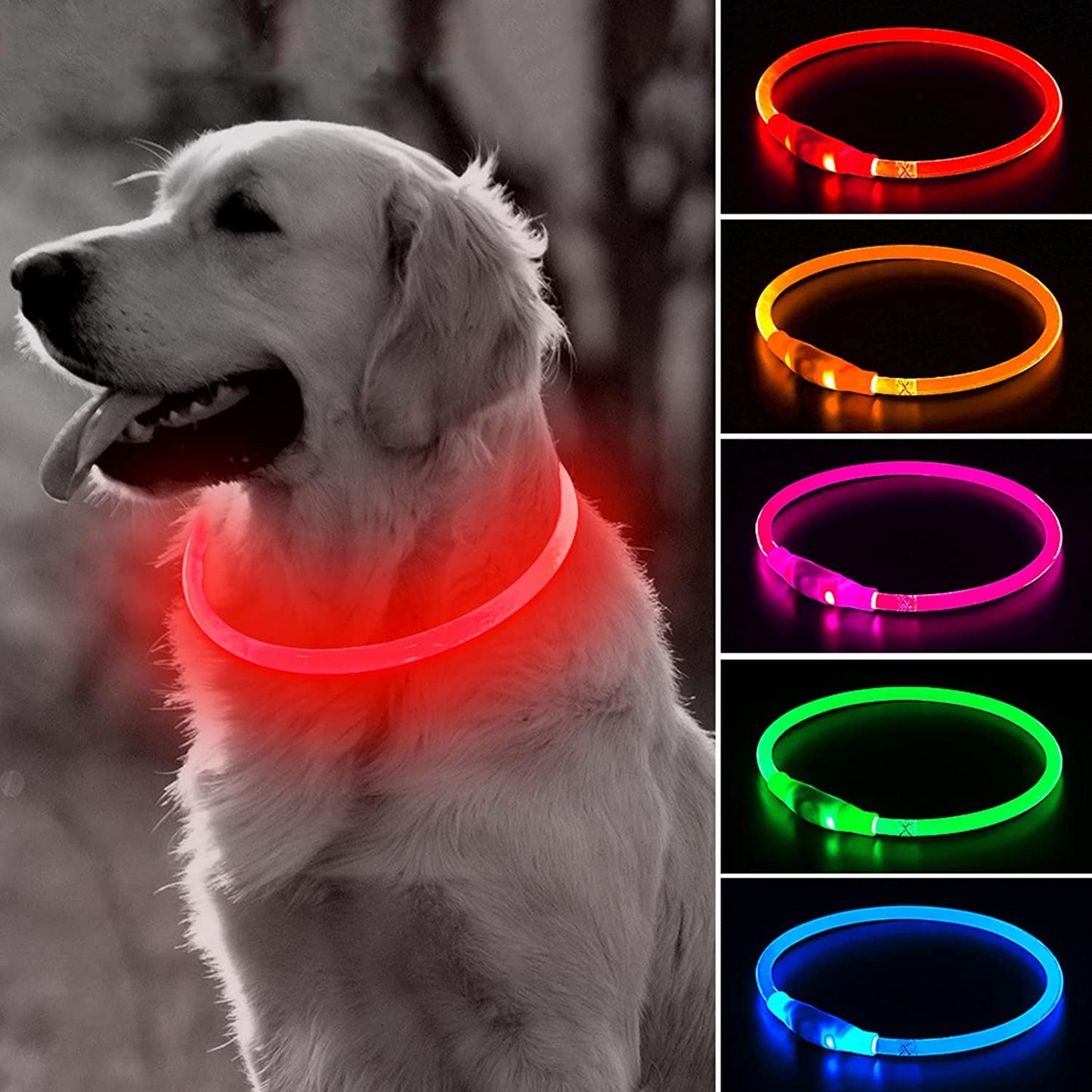 Light up Dog Collar, Glowing LED Puppy Collar Rechargeable Pet Collar TPU Cuttable Dog Walking Lights for Small Medium Large Dogs (Pink)