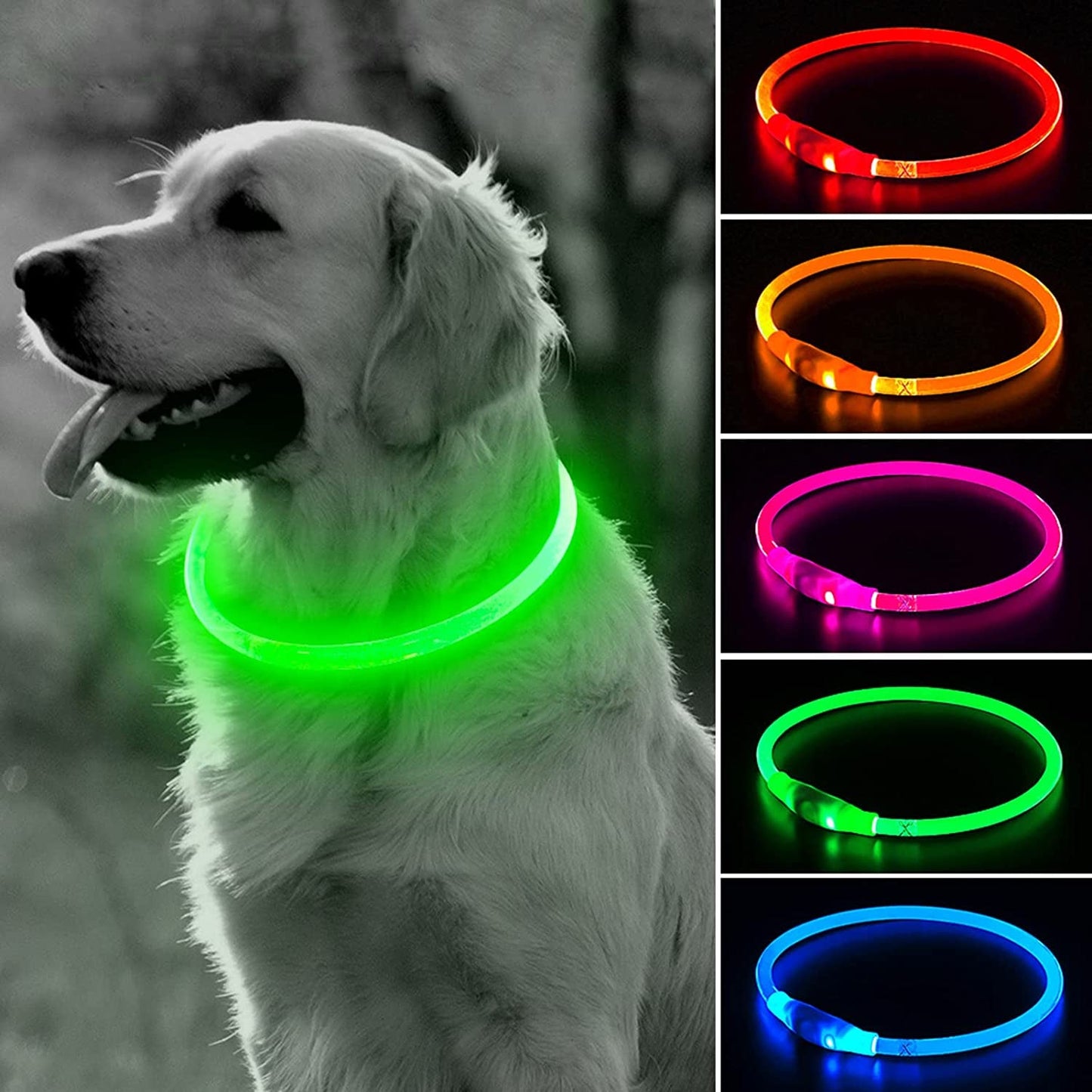 Light up Dog Collar, Glowing LED Puppy Collar Rechargeable Pet Collar TPU Cuttable Dog Walking Lights for Small Medium Large Dogs (Pink)